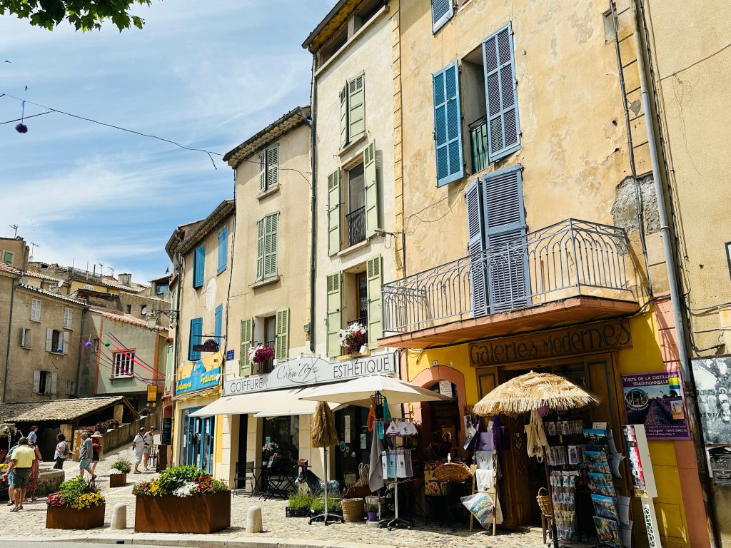 Charming pastel streets and shops in Valensole Provence France